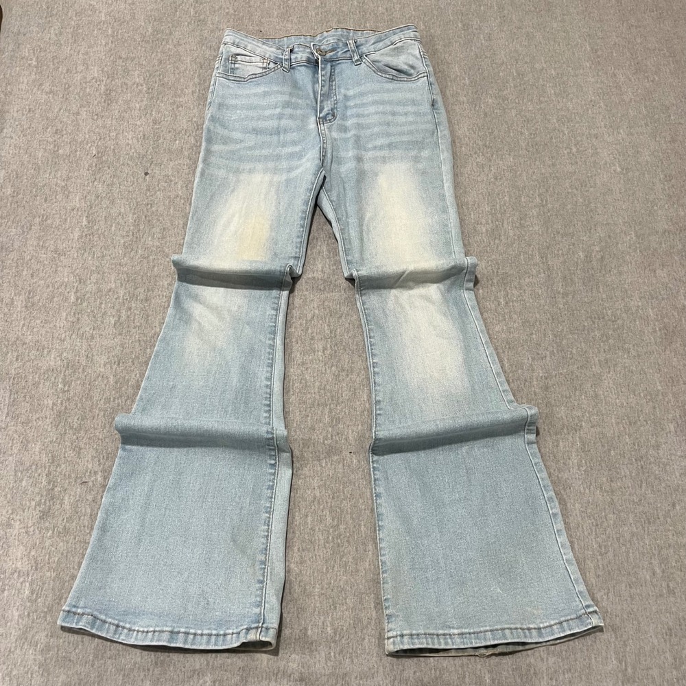 SHEIN Womens Light Wash High Waisted Flare Jeans Blue Stretch Denim Size 6 M